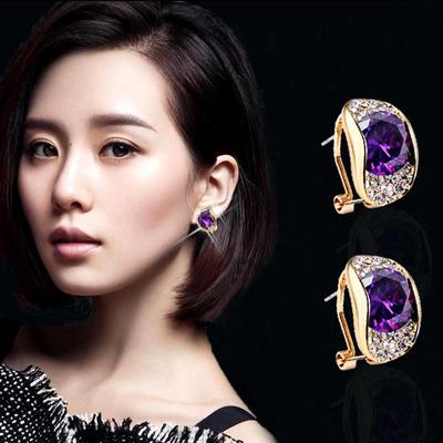 Korean Fashion Amethyst Yuanbao Earrings for Women