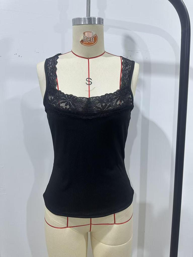 Spicy Girl Lace Trim Solid Color Slim Camisole