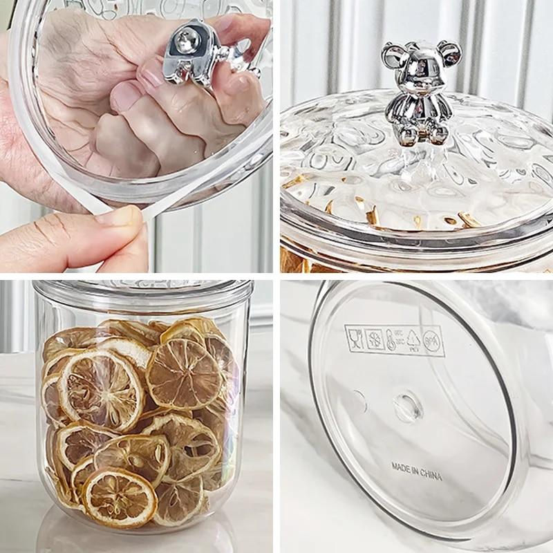 Cute Bear Food Container Kitchen Grains Storage Jar Tea Coffee Beans Airtight Jar Candy Nuts Storage Box Tea Spices Bottles