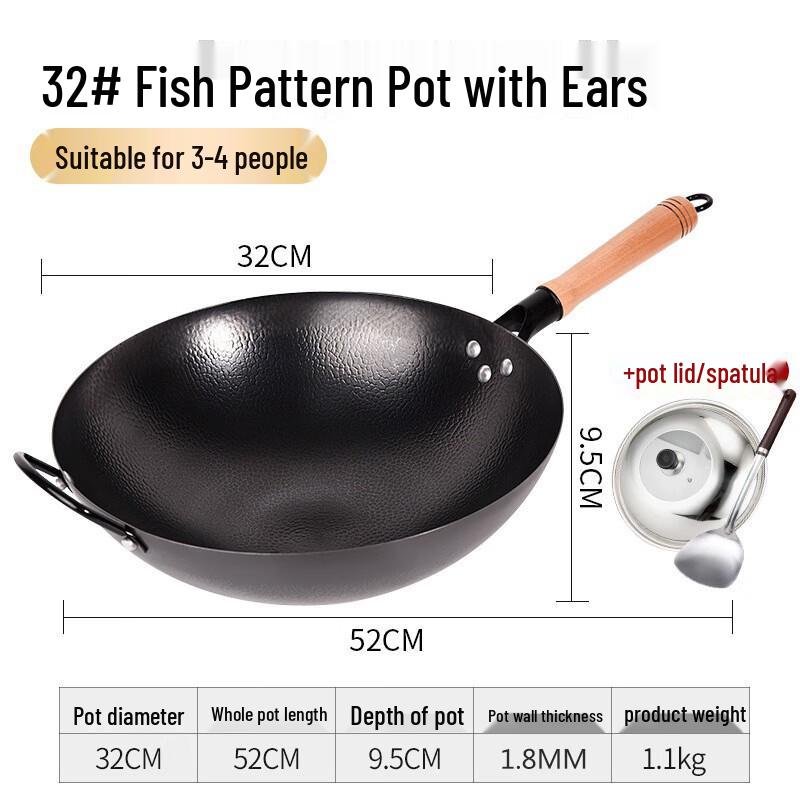 Balde 32cm Pre-Seasoned Wrought Iron Wok with Fish Scale Texture