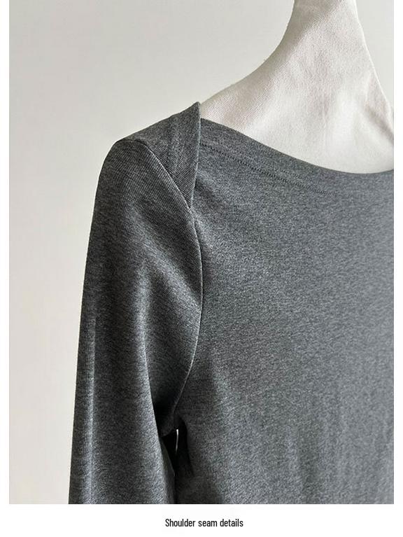 Lu Xi Retro High-Intellect Boat Neck Slim Fit Long Sleeve Top for Women - Autumn Edition