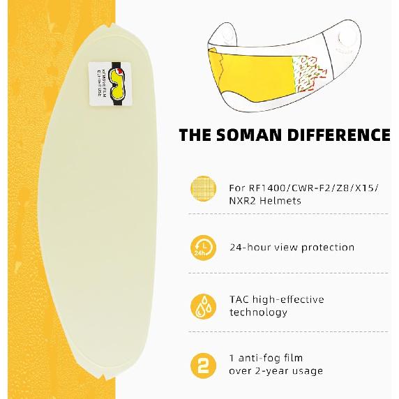 Soman RF-1400 Helmet Anti-fog Films, CWR-F2 Helmet Anti-fog Stickers Compatible with RF-1400 CWR-F2 Z8 X15 NXR2