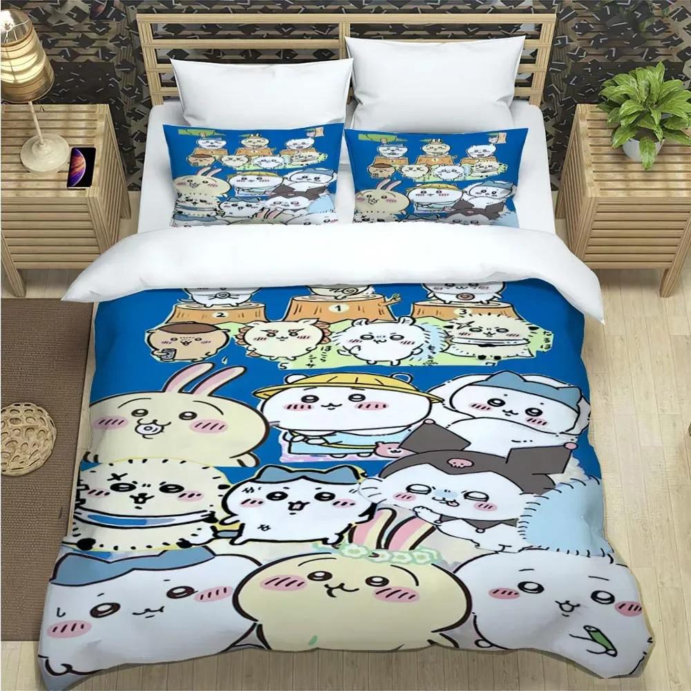 Cartoon Chiikawa Pattern Quilt Cover With Pillowcases 3D Digital Printed Bedding Set Twin Full Queen King Christmas Gift