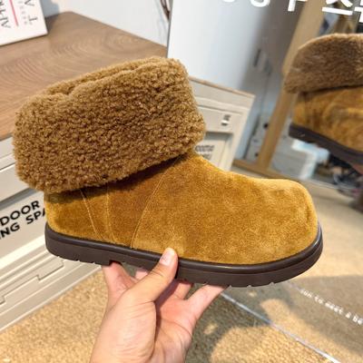 Botas de neve acolchoadas de couro retrô com sola grossa para crianças, novas para o inverno, bico redondo, sola macia, quentes, curtas, de algodão