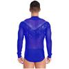 Mens Salsa Dance Leotard Deep V Neckline Sheer Mesh Inserts Sequined Tassel Details Rhinestone Bodysuit
