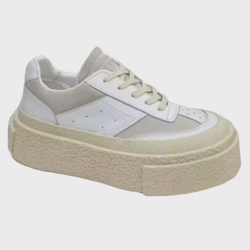 "2024 Autumn Women's Thick-Soled White Platform Sneakers - Stylish, Breathable Biscuit Casual Shoes"
