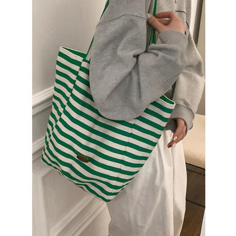 Casual Canvas Bag Korean Lazy Style Underarm Bag 2025 New Large-capacity Striped Shoulder Bag Student Class Bag