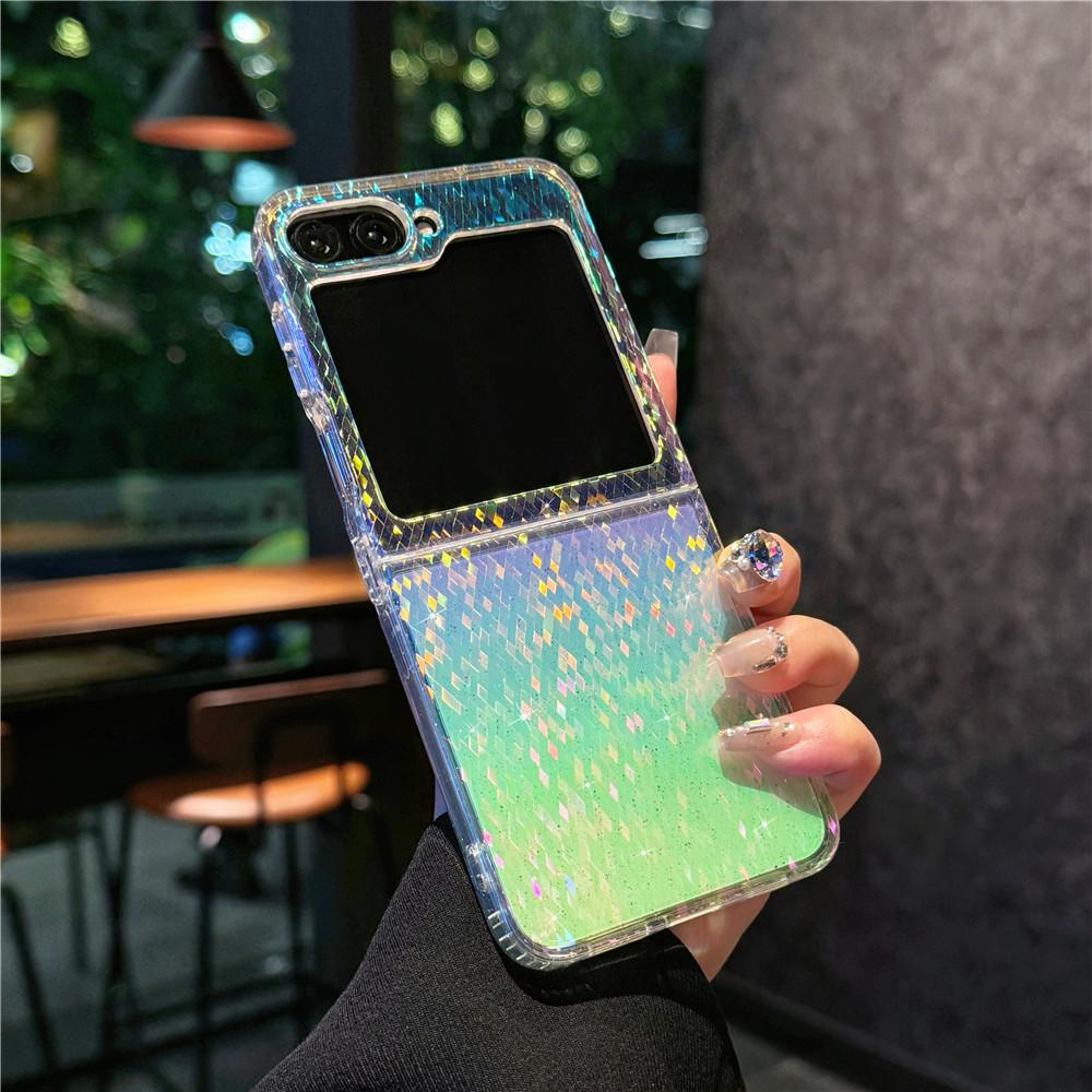 Suitable for Samsung Zflip6 Mobile Phone Case Magnetic Folding Zflip5 4th Generation Transparent Flash Powder Anti Fall Protection Case