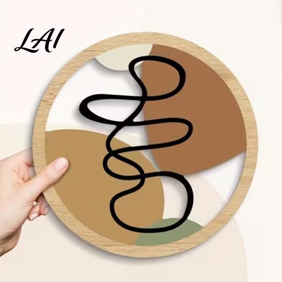 Natural Material Home Ornaments 4Pcs Boho Wooden Wall Art 2D Flat Round Hanging Signs Modern Geometric Wavy Circle Wood Decor Bohemian Plaques for