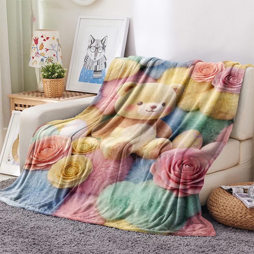 1Pc Butter Bear Print Flannel Blanket, High Quality Comfortable for All Seasons, Home Decor, Warmth and Comfort, Perfect for Christmas Gifts