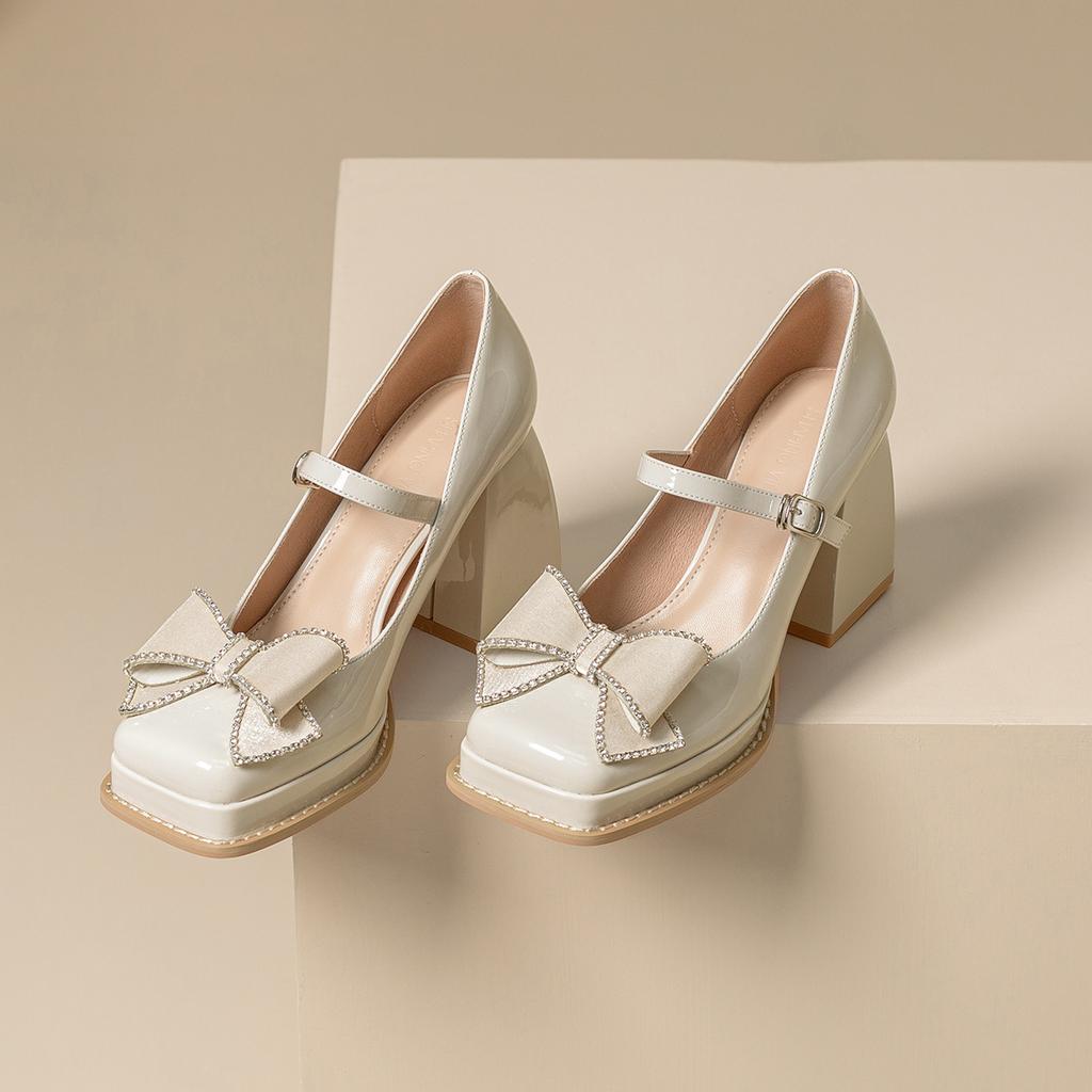 2025 autumn new Mary Jane high heels children's princess Barbie shoes square head thick heel waterproof table bow shoes