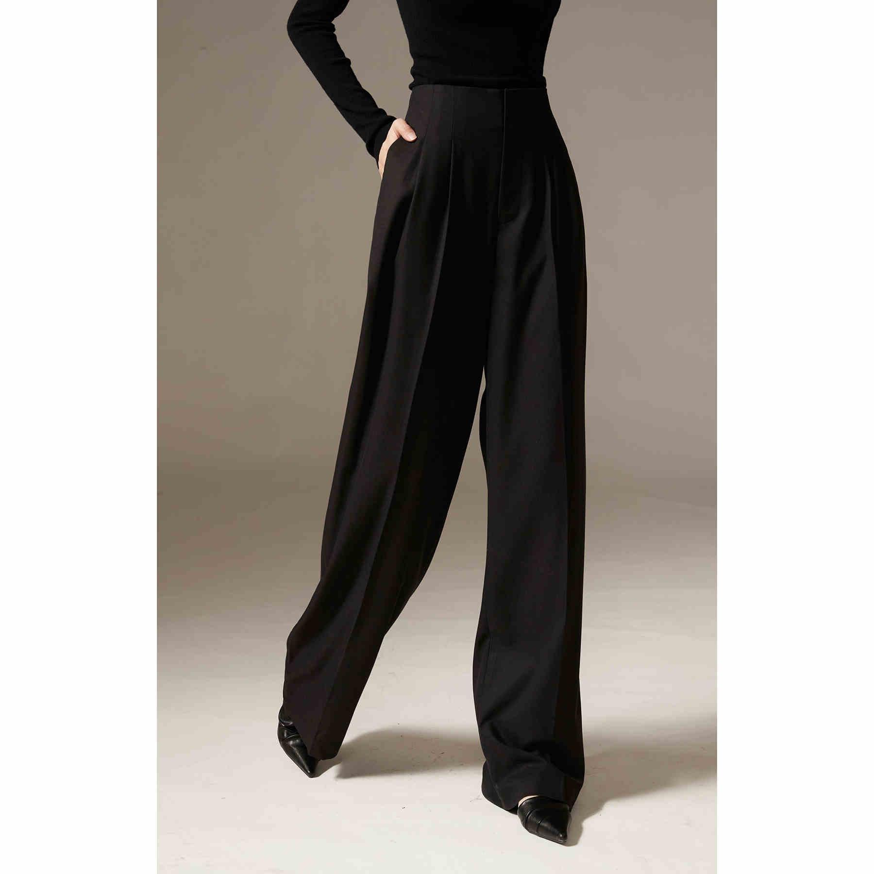 

Trousers, trousers, polished bottom, no ironing, temperament, vertical cut, high waist and wide leg pants, extended pants, new women s models L чорний