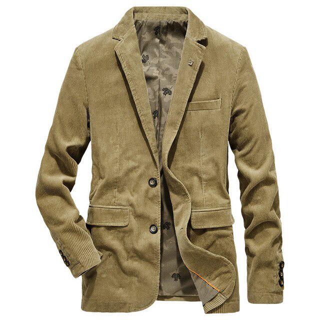 Spring Autumn Corduroy Casual Cotton Jacket Men Slim Fit Suit
