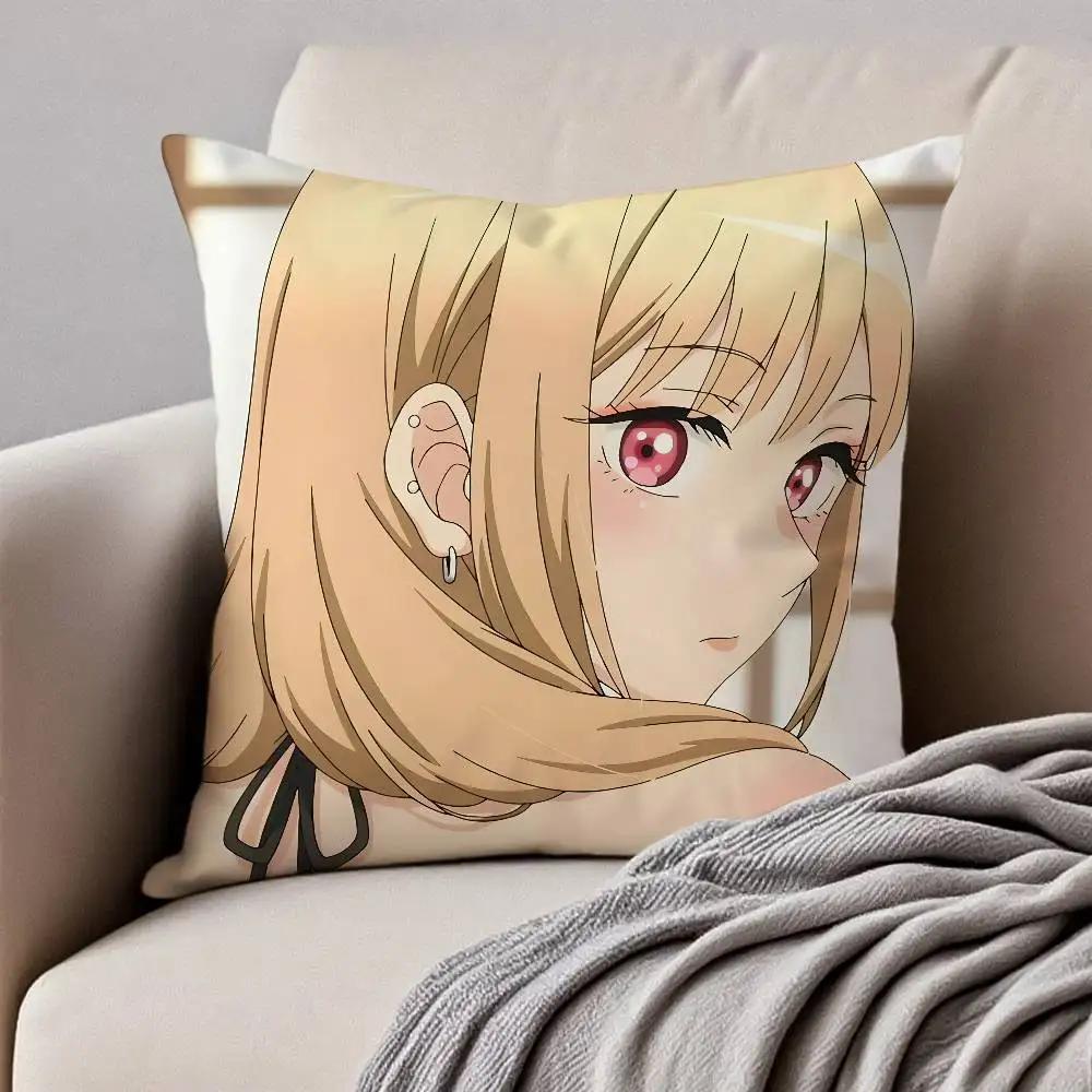 M-arin Kit-ag-awa Anime Pillow Case Anti-dustmite Pillowcase Invisible Zipper Silky Short Plush Sofa Cushion Cover