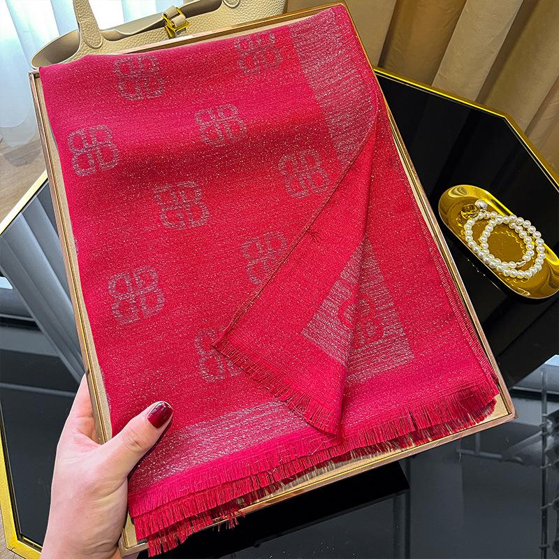 High Fashion Spring And Summer Long Silk Scarf Silk Shawl Scarf Fashion Versatile Tencel Cotton Letter Scarf