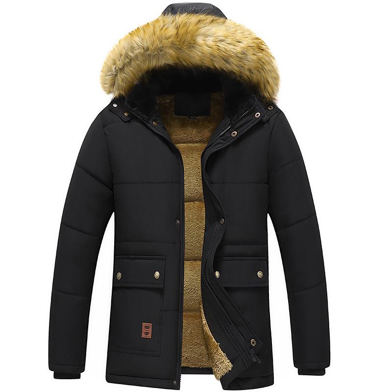 

Men s Warm Lambswool Hooded Cotton Jacket for Middle-aged & Elderly - Loose Fit, Plus Size, Dad s Wear 2XL чёрный