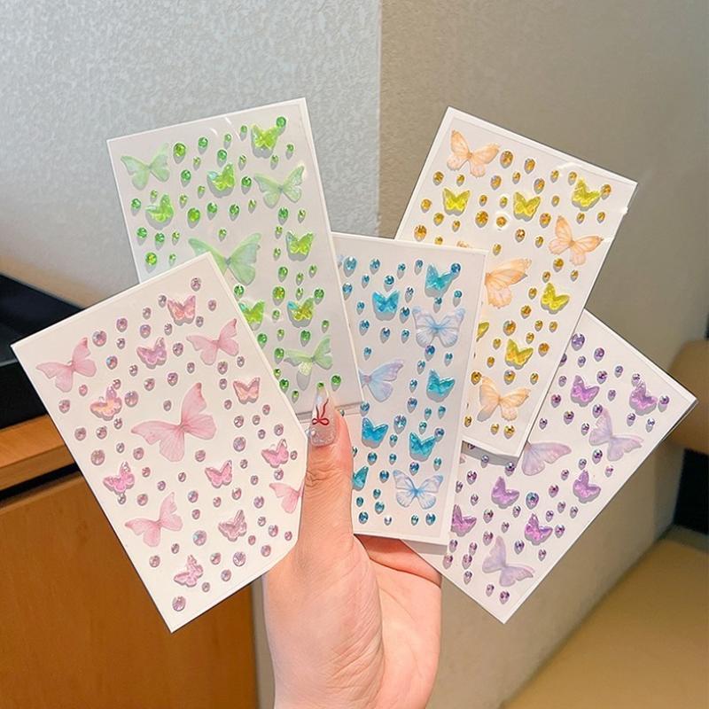 1 Sheet Elf Butterfly Rhinestone Face Stickers Kawaii Self Adhesive Weaving Butterfly Decor For Stage Concert Makeup Supplies