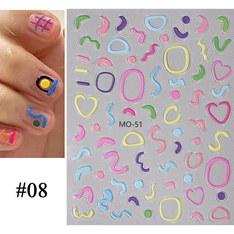 5D Nagelaufkleber mit Cartoon-Prägung und bunten Herzmustern, kindliche Aufkleber