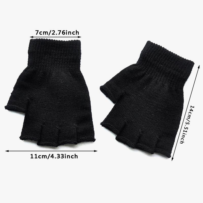1Pair Black Short Half Finger Gloves Unisex Knitted Elastic Warm Wrist Glove Solid Color Winter Soft Guantes Cycling Accessories