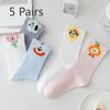 5 Pairs of Female Spring and Summer Trend Cartoon Tube Socks
