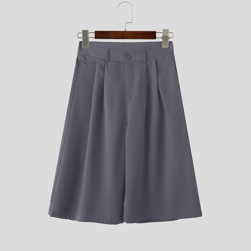 INCERUN Summer Men Zip-up Waist Casual Loose Half Pants Shorts S темно-серого