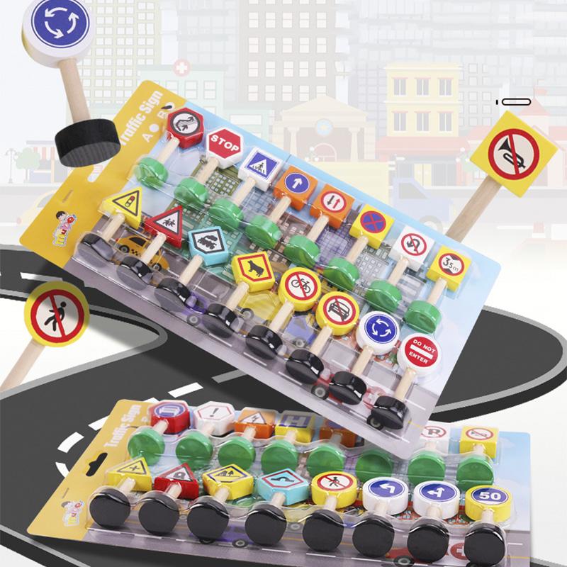 Wooden Children's City Traffic Road Signs Signboards Safety Awareness Scene Building Blocks Early Education Educational Toys