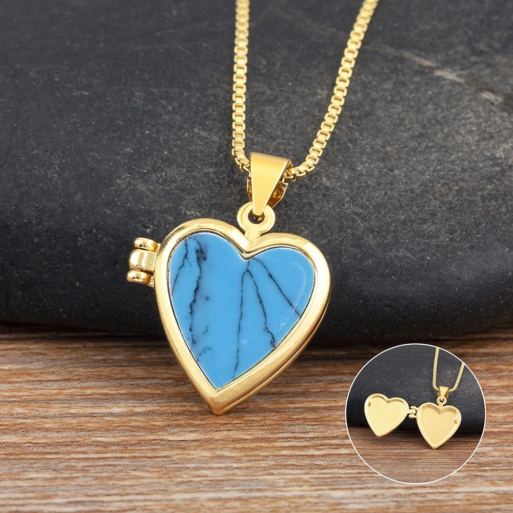 Nidin New Creative Design Love Heart Shape Flip Pendant Necklace For Women Men Family Photos Souvenir Jewelry Accessories Gifts
