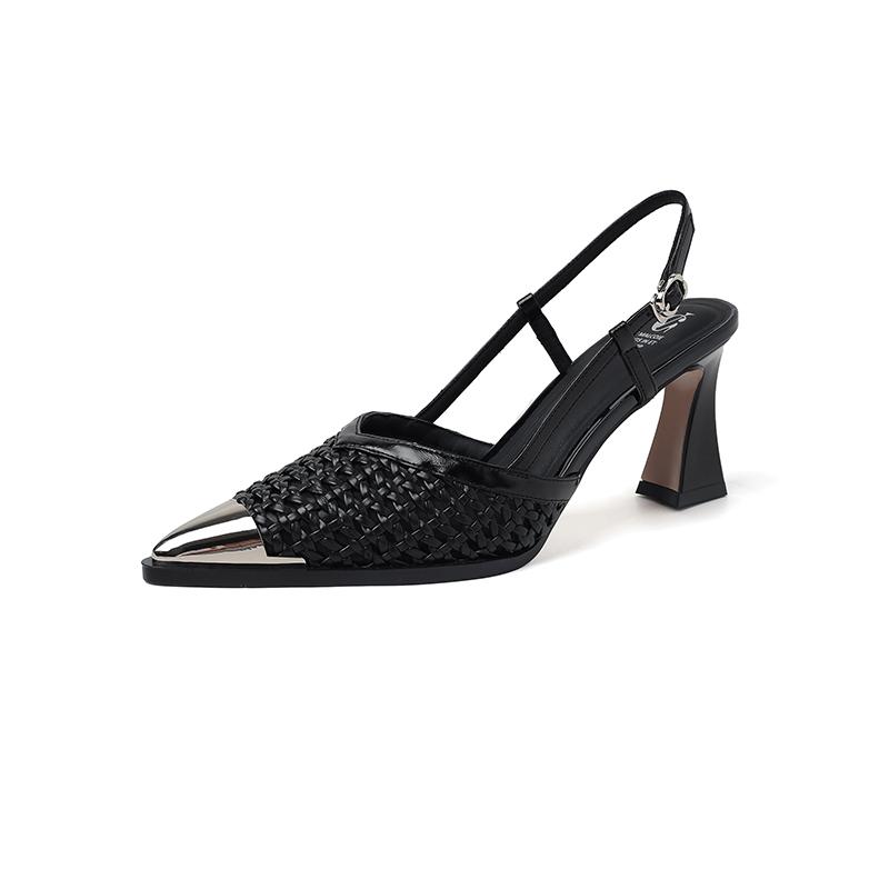 Women High Heels Sandals Mesh Pointed Toe Heeled Shoes Designer New 2025 Summer Party Slippers Weave Woman Chunky Pumps