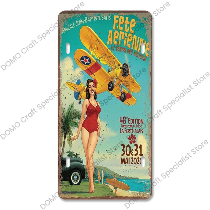 Air Races Metal Plate Tin Signs Retro Top Gun Airplane Metal Poster Garage Club Bar Home Wall Decoration 15x30cm