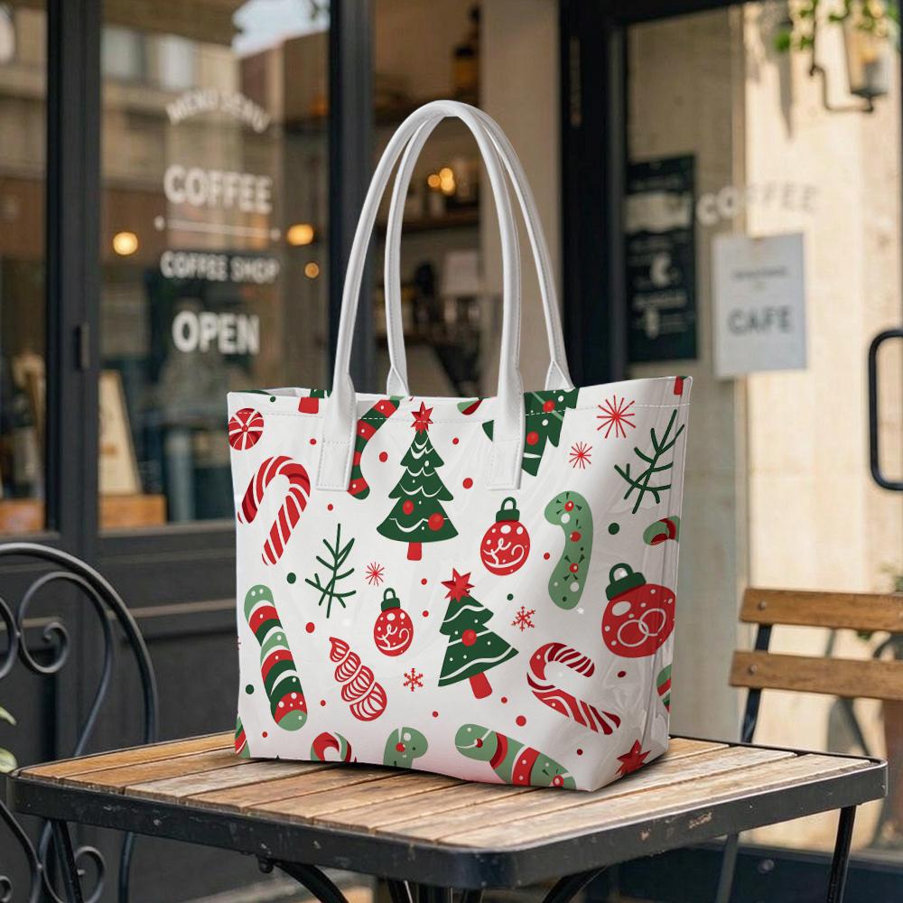 Christmas Pattern Shoulder Tote Casual Holiday Portable Handbag for Daily Use