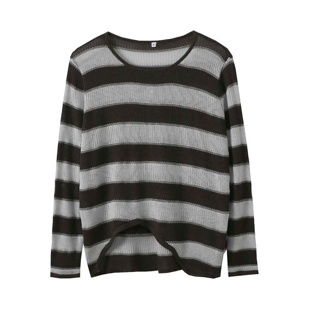 ins trendy cool striped sweater women's autumn new fat mm wool versatile loose top 333088