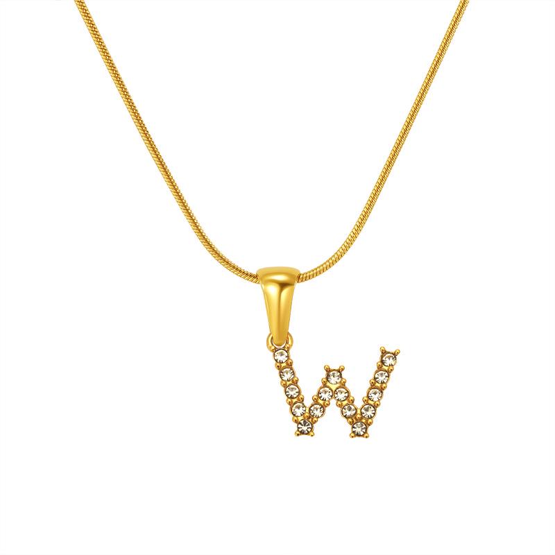 European & American Stainless Steel Diamond Alphabet Pendant Clavicle Chain Necklace for Women