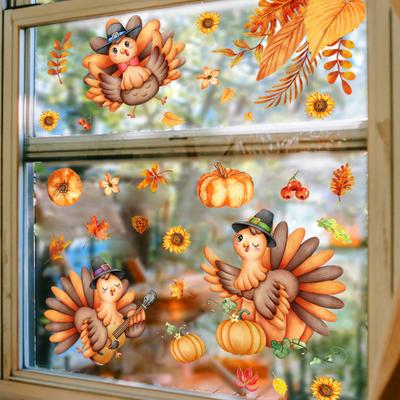 Adesivo bifacciale Turchia Zucca Foglia d'acero Girasole Decorazione natalizia Rimovibile in vetro elettrostatico in PVC