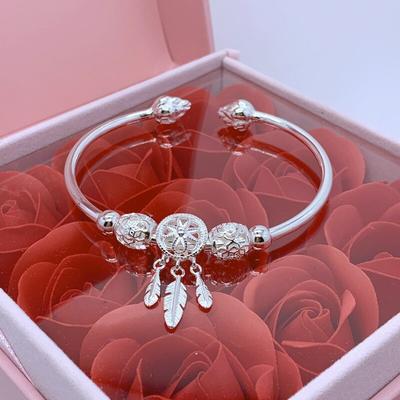 925 Sterling Silber Dreamcatcher Quaste Feder Charm Armband & Armreif für Frauen Mädchen Elegante Party Geburtstag Schmuck Geschenk Sl465