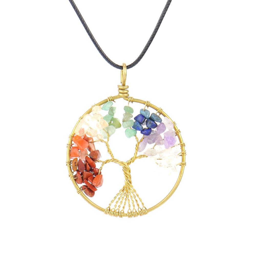 Hand-Wound Natural Gravel Raw Copper Tree Root Life Tree Necklace Crystal Stone Pendant Necklace N46