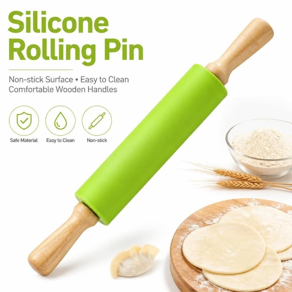 Silicone Dough Roller Non Stick Surface Baking Rolling Pin  Dough Pancake Pastry Cookie