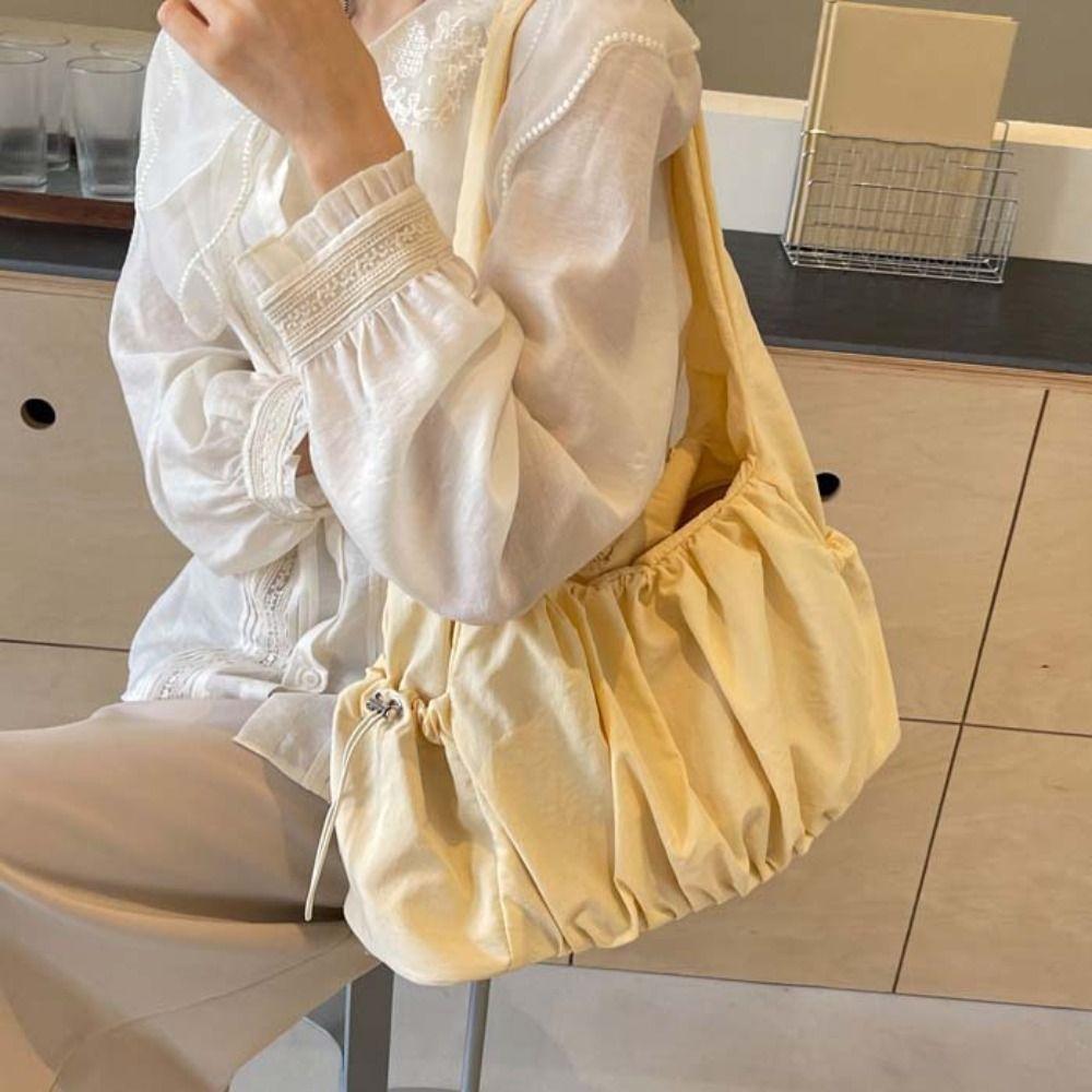 Kordelzug Canvas Umhängetasche Plissiert Lässige Unterarmtasche Handtasche Wolken Crossbody Tasche Mädchen