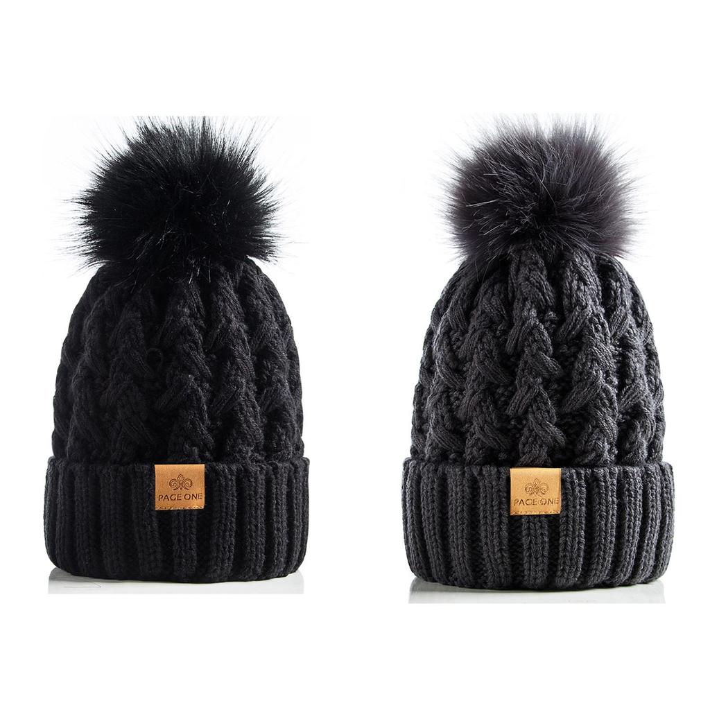 Women's Winter Warm and Thick Knitted Hat, with Fleece Lining Inside, Two-piece Set