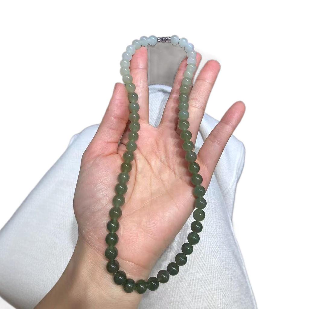 Hetian Jade Gradient Round Bead Necklace - Women's Light Luxury Style