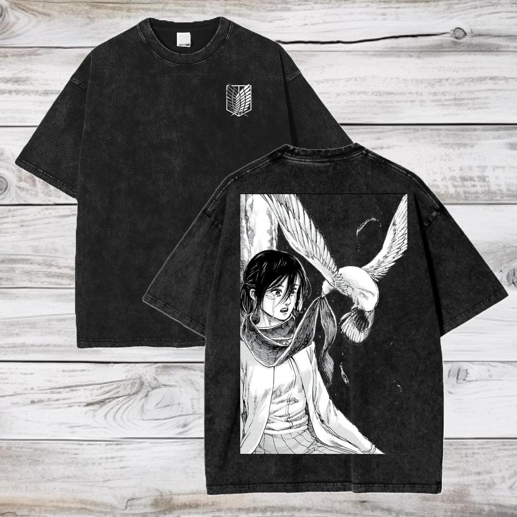 Rivaille Attack on Titan Manga Print T-Shirt Für Herren Damen Kleidung Baumwolle Kurzarm T-Shirts Vintage Gewaschen Übergroß Streetwear