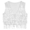Mens Glitter Sequin Vest Sleeveless Tassel Waistcoat V Neck Open Front Dance Club Festival Partywear