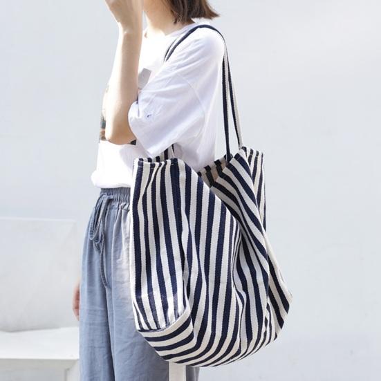 Women Striped Single Shoulder Bag Large Capacity Canvas Tote Bag Ladies Girls Casual Hobo Handbag Purse