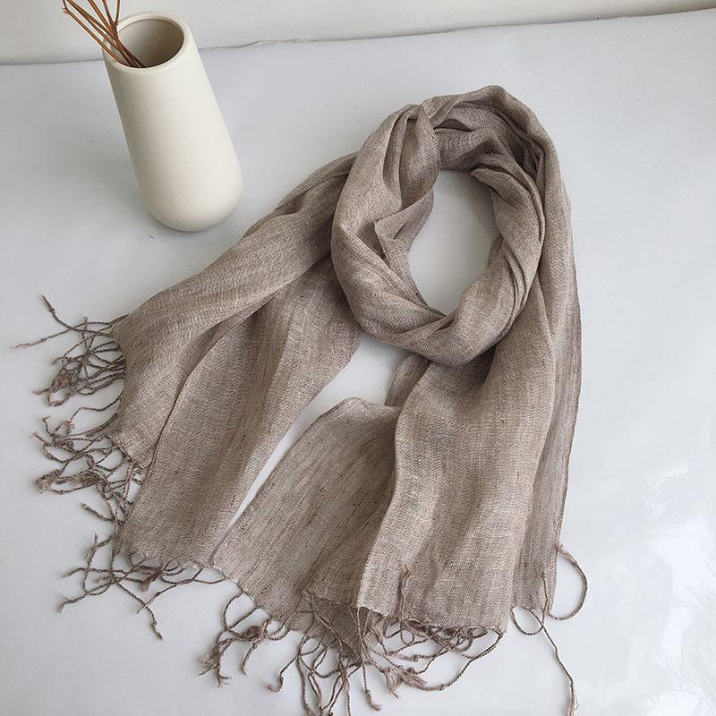 Wuyin Same Linen Solid Color Scarf, Hemp Gray Spun Linen Scarf, Fashionable Fringed Silk Scarf.