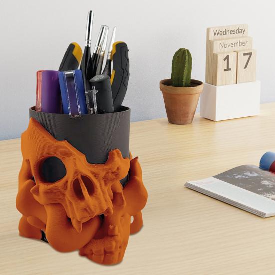 Skull Pen Holder Makeup Brush Holder Bathroom Storage Holder Skeleton Desk Organizer for Keys Cosmetic Tools Halloween Decorations
