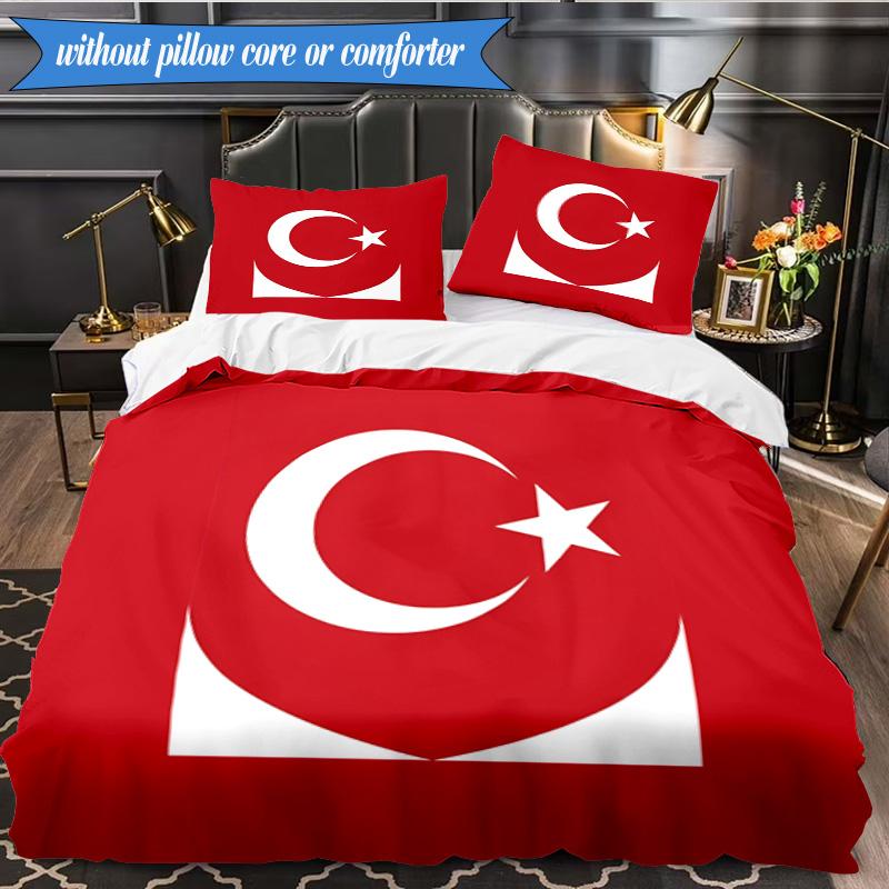 3PCS Turkish Football Emblem Bedding Set 2D Printing (Includes 1 Duvet Cover + 2 Pillowcases Coreless), Bedroom decor,Fan gift