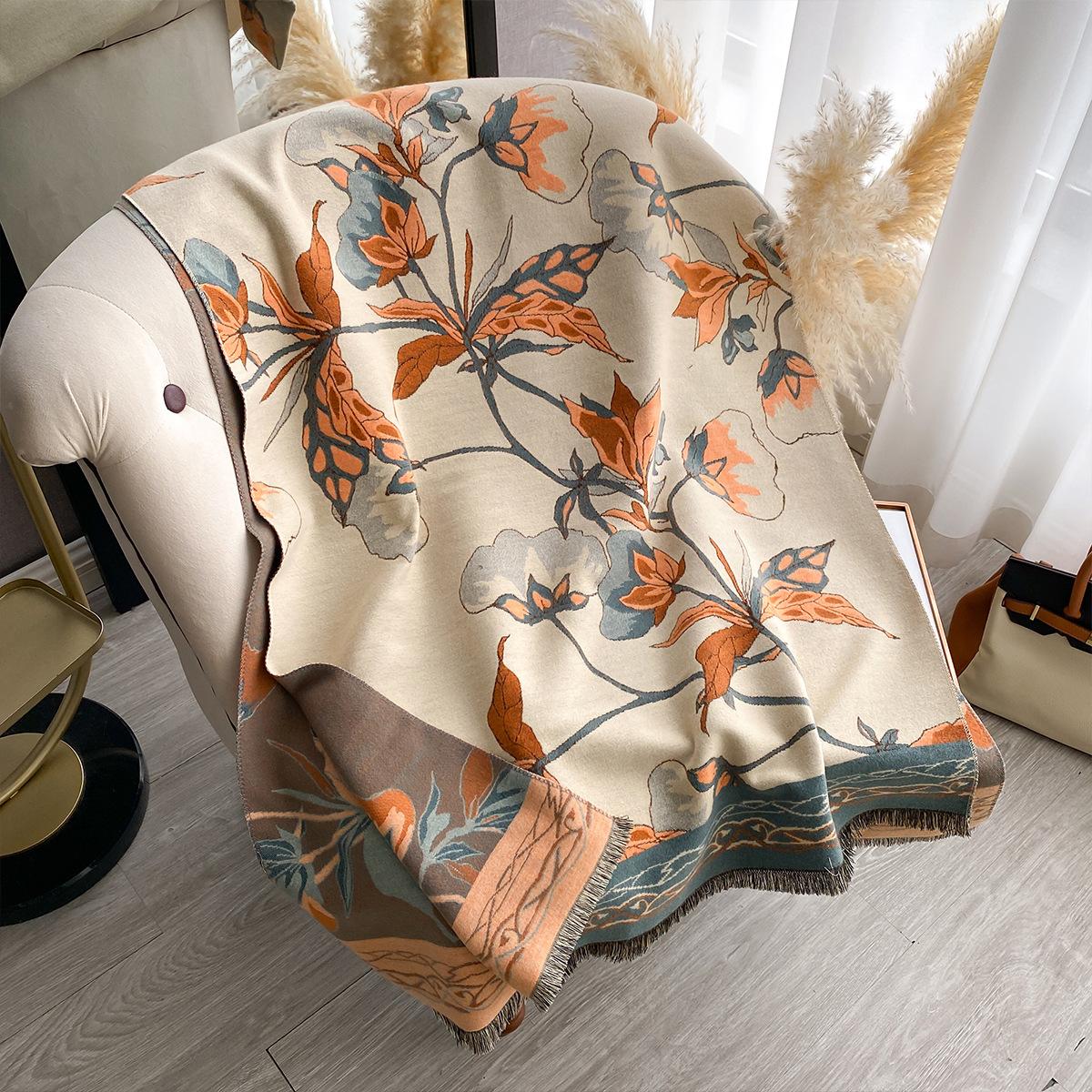 

Шаль шарф Женский зимний верхний цветочный шарф Одеяло Двусторонний двухцелевой защита плеч и шеи для сохранения тепла Премиальное ощущение 185x65cm светло-синий