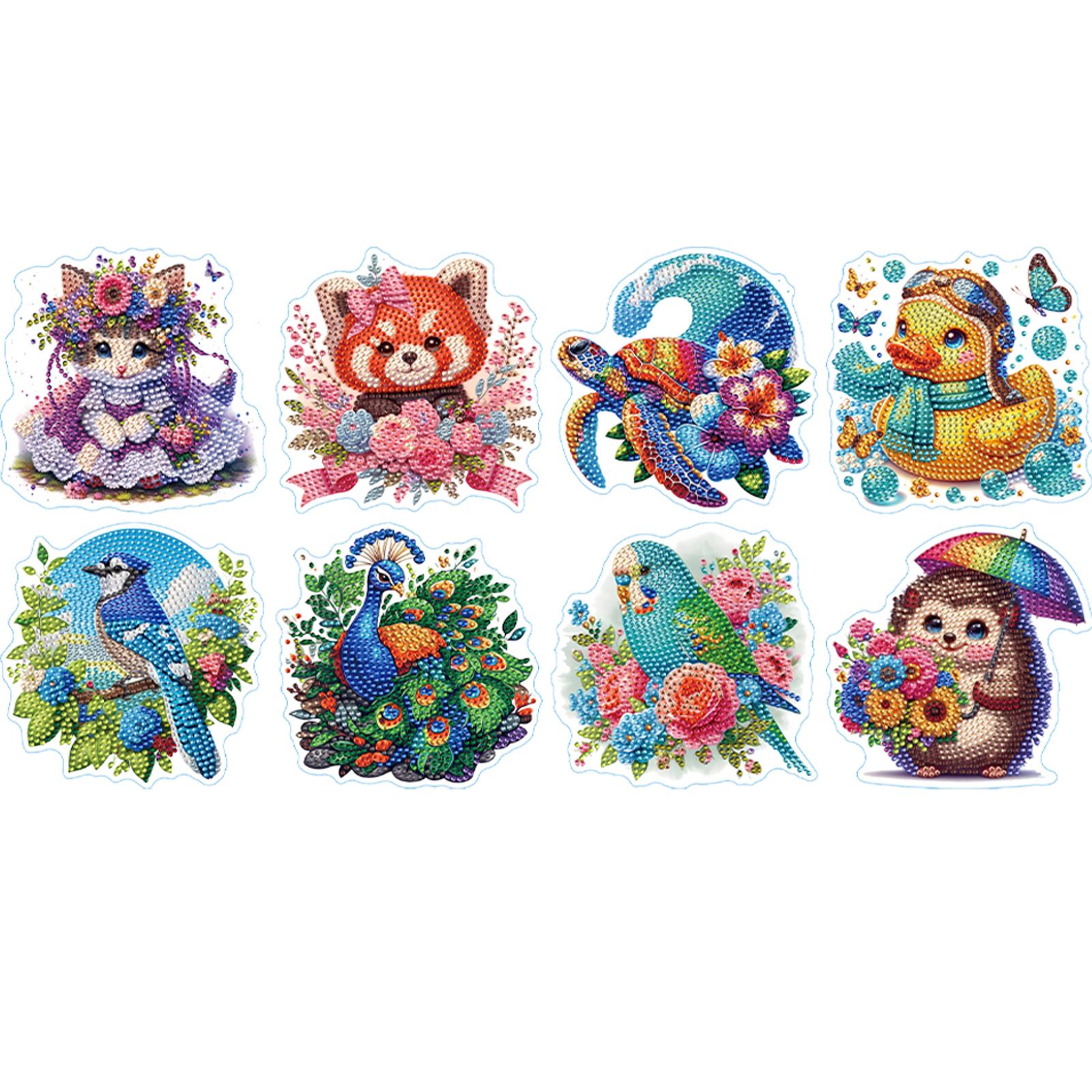 

8 Pcs Diamond Art Stickers Cartoon Diamond Mosaic Sticker Diamond Art Painting Sticker Kits for Beginners Adults DIY Crafts