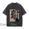 Gothic Letter R K Abstract Artistic Font Design Washed Distressed Loose Streetwear Tops For City Walks
