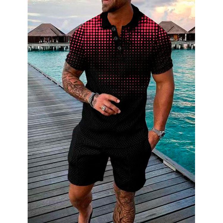 New Men'S Summer Fashion Casual Polo Shirt Collar Casual Set Collar Shorts Set Sports Men'S Solid Color T-Shirt Shorts Running Training Set