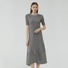2025 Waist-Slimming Irregular Pleated Dress: Short Sleeve, Round Neck, Mid-Length